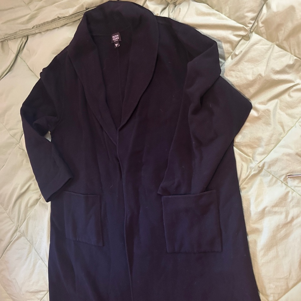 EILEEN FISHER Long open front Coat, Shawl Collar, wool/Cashmere + - Picture 10 of 14
